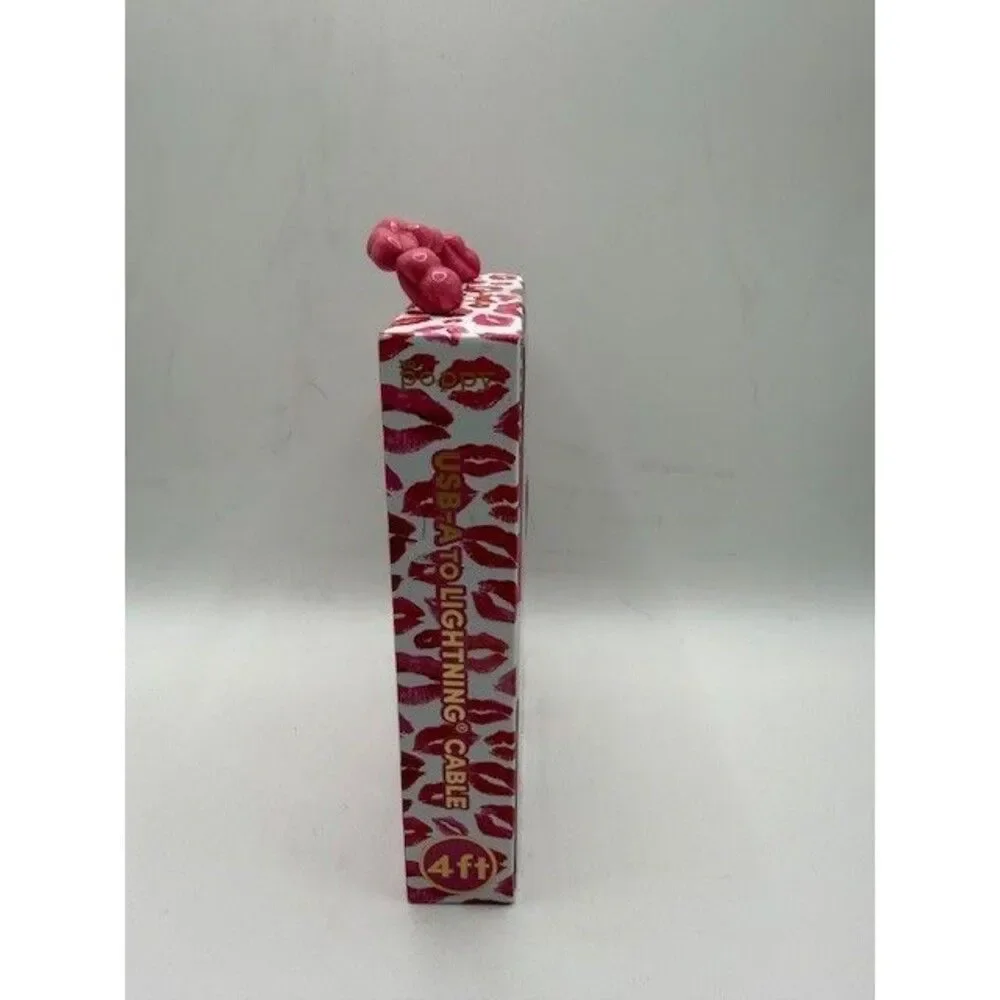 XO Poppy USB A Cable 4ft iPhone Charger Pink Lips Lot of 2